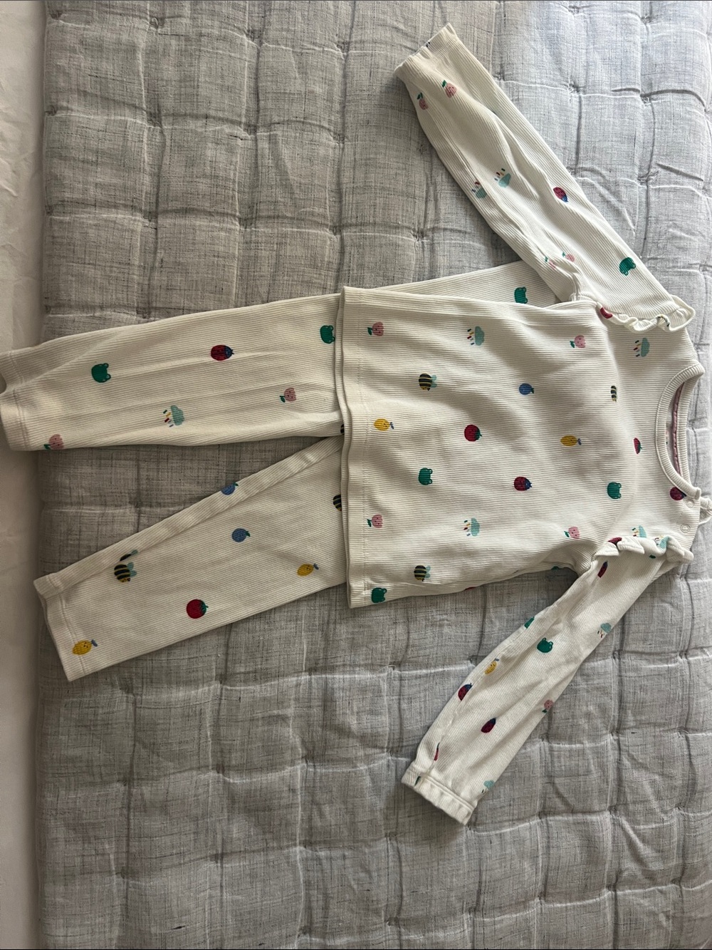 Mini Boden Cream Two-Piece Set with Multicolor Dot Print